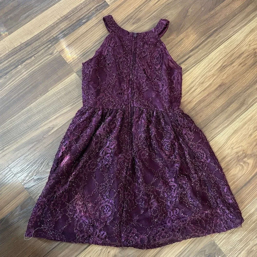 The Children's Place Lace High Neck Dress Girls 6X/7 Burgundy Holiday Sparkle